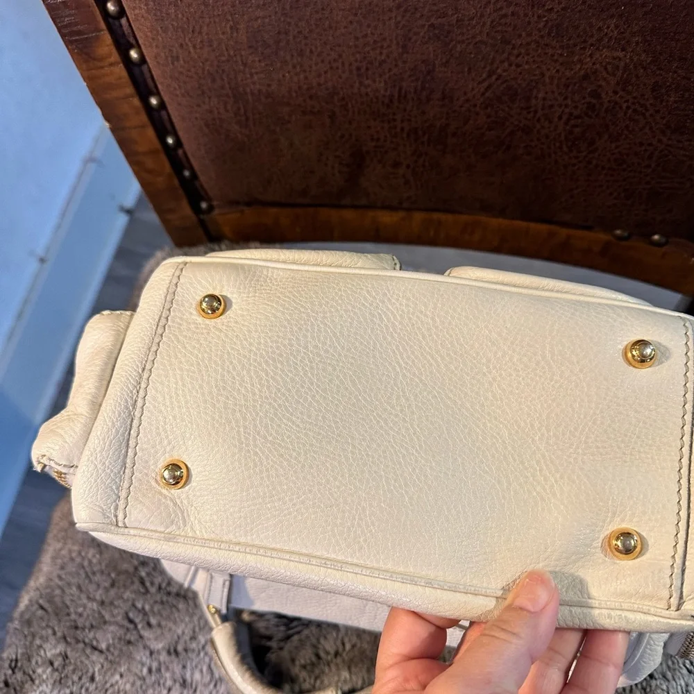 TOD’S Authentic Leather Cream/White Zippered Pockets Designer Satchel Bag